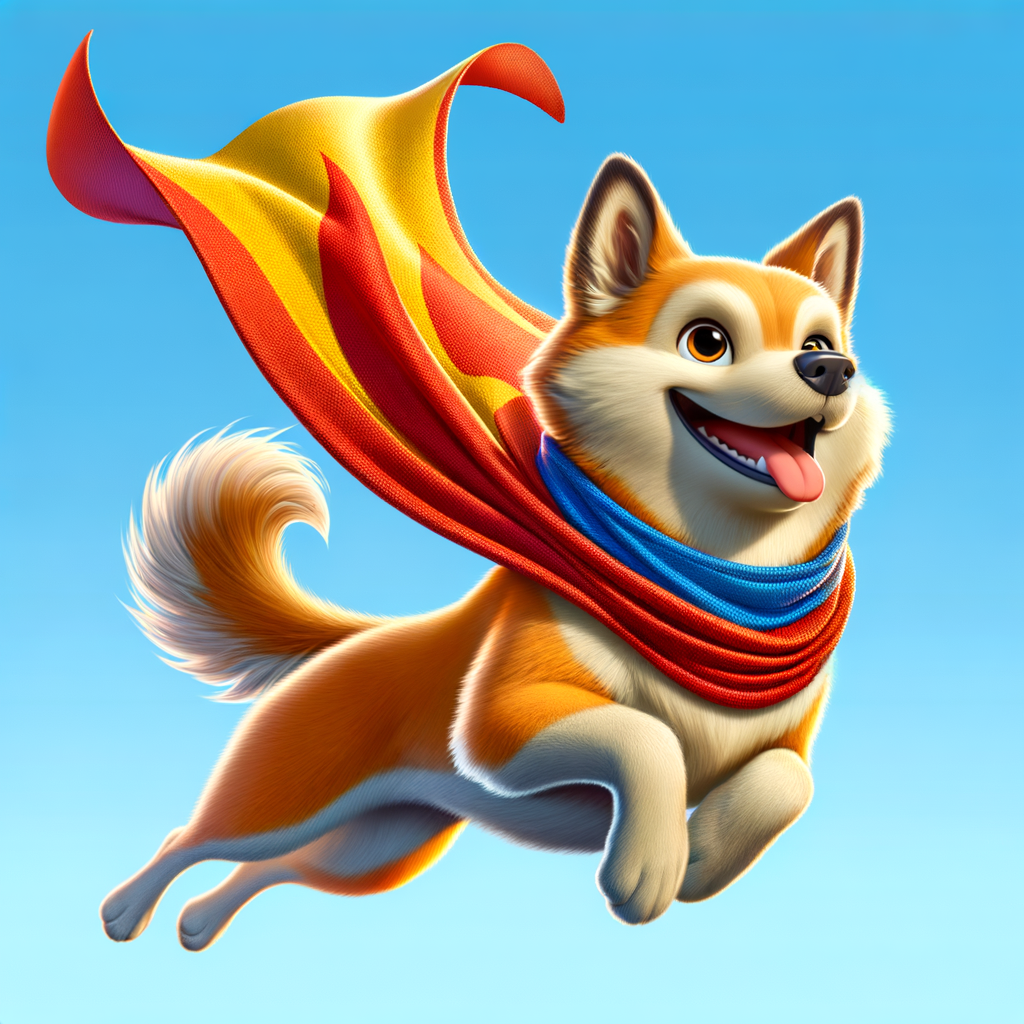 A cartoon dog with  cape flying