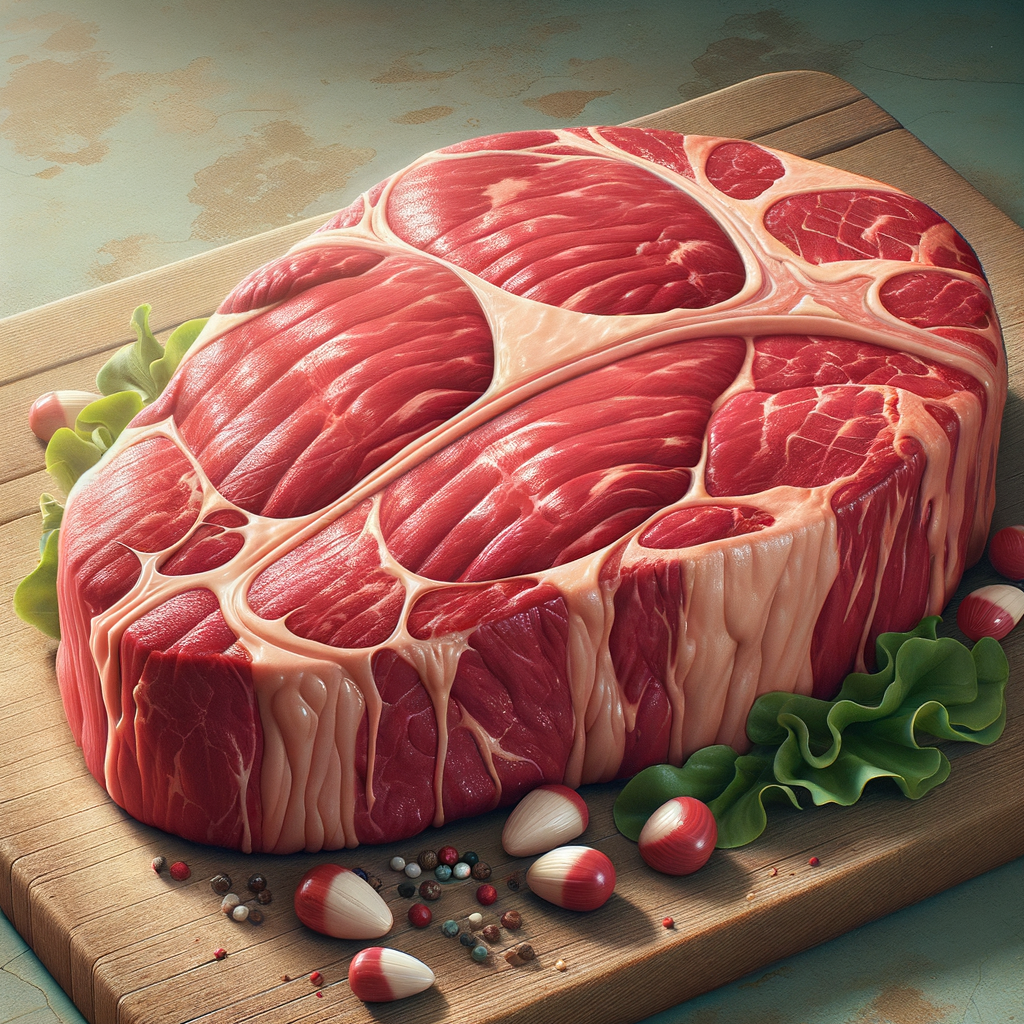 create a photorealistic image of an uncooked steak that has been injected with growth hormone and anabolic steroids